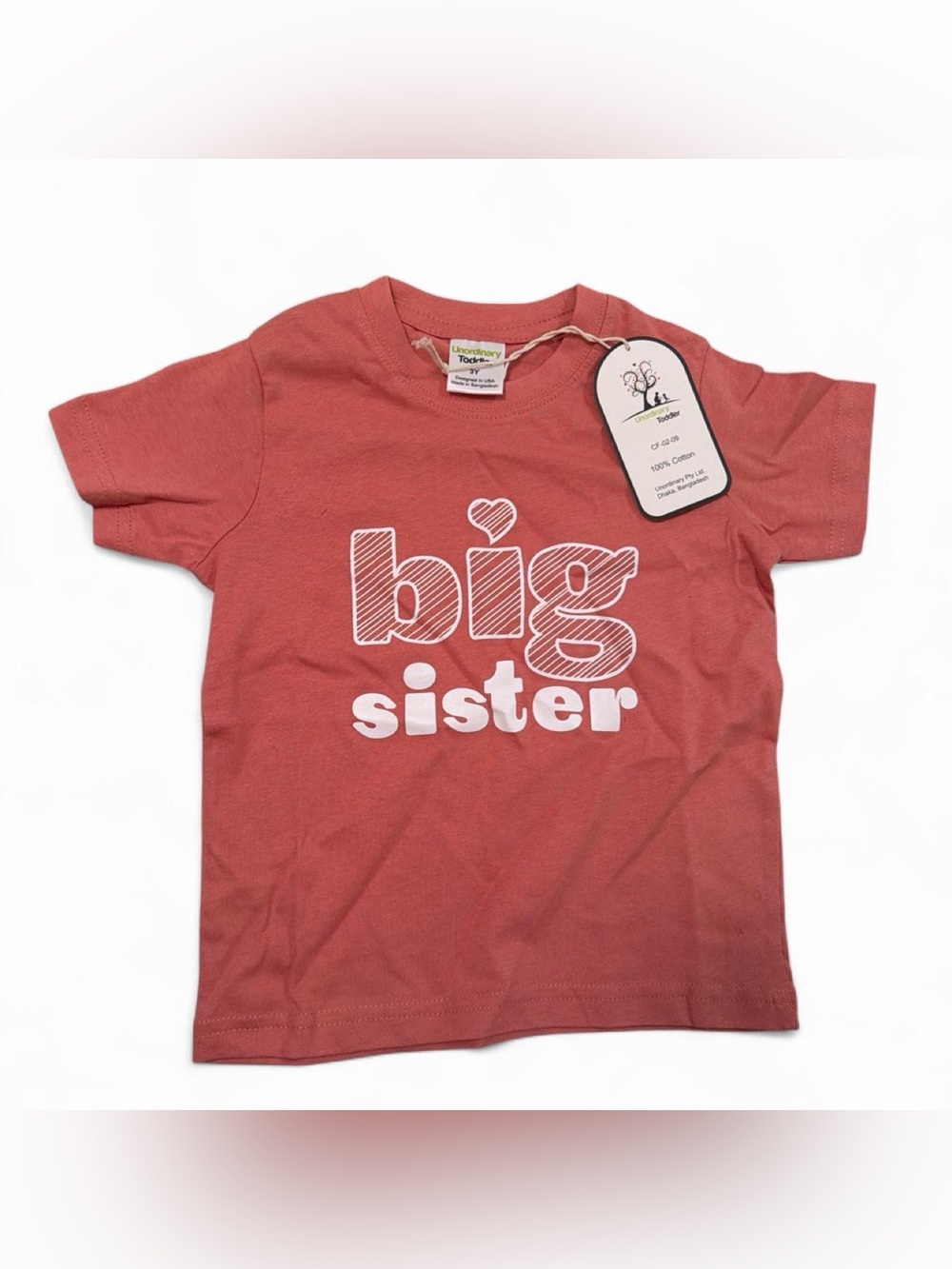 3T Big Sister Tee in Coral Pink - Toddler Short Sleeve Shirt